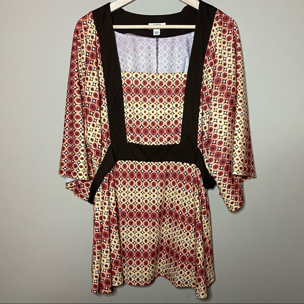 Cato Geometric Tie Waist Print Blouse Women 22/24W Brown Gold Office Casual